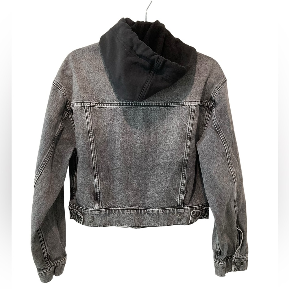 Free People We The Free Cropped Denim Hoodie Trucker Jacket Black Medium - Picture 2 of 6